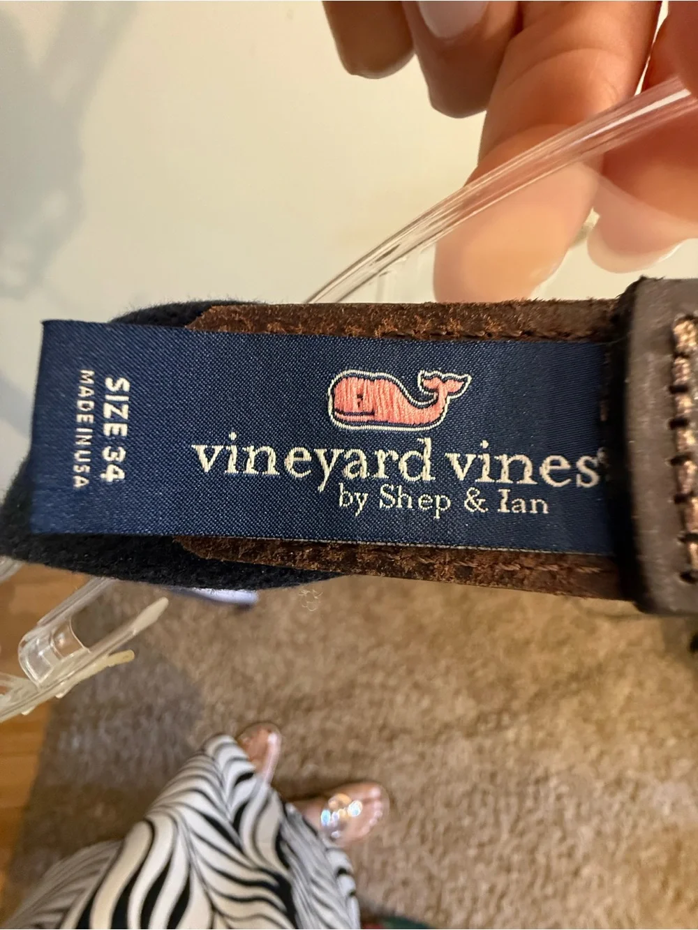 Vineyard Vines Navy Belt with Red & White Whale Pattern